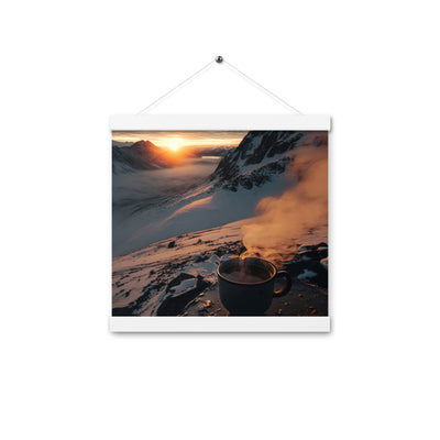 Heißer Kaffee auf einem schneebedeckten Berg - Premium Poster mit Aufhängung berge xxx 30.5 x 30.5 cm