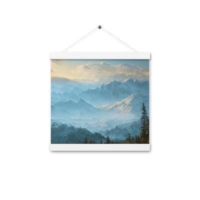 Schöne Berge mit Nebel bedeckt - Ölmalerei - Premium Poster mit Aufhängung berge xxx 30.5 x 30.5 cm