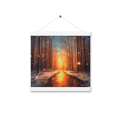 Bäume im Winter, Schnee, Sonnenaufgang und Fluss - Premium Poster mit Aufhängung camping xxx 30.5 x 30.5 cm