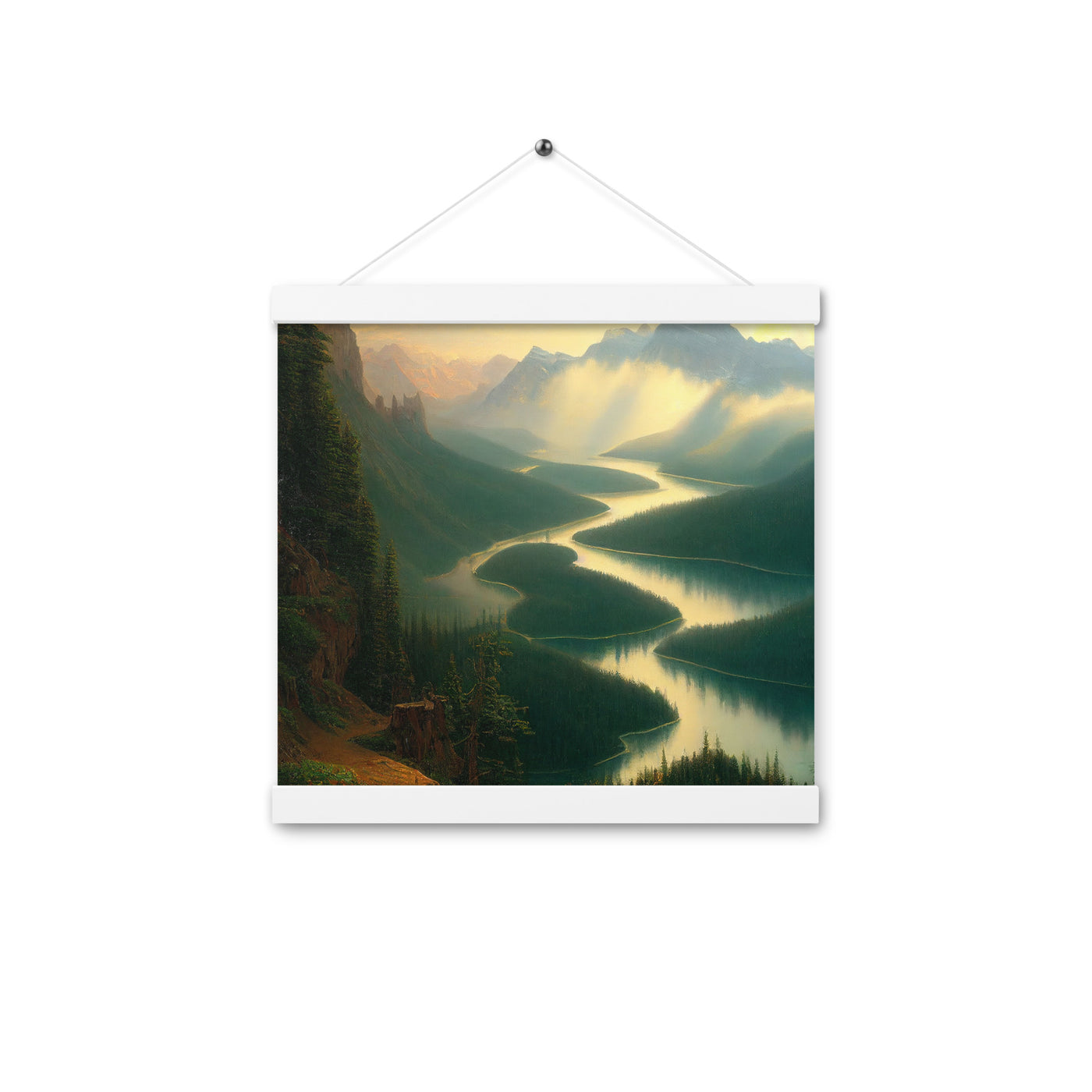 Landschaft mit Bergen, See und viel grüne Natur - Malerei - Premium Poster mit Aufhängung berge xxx 30.5 x 30.5 cm