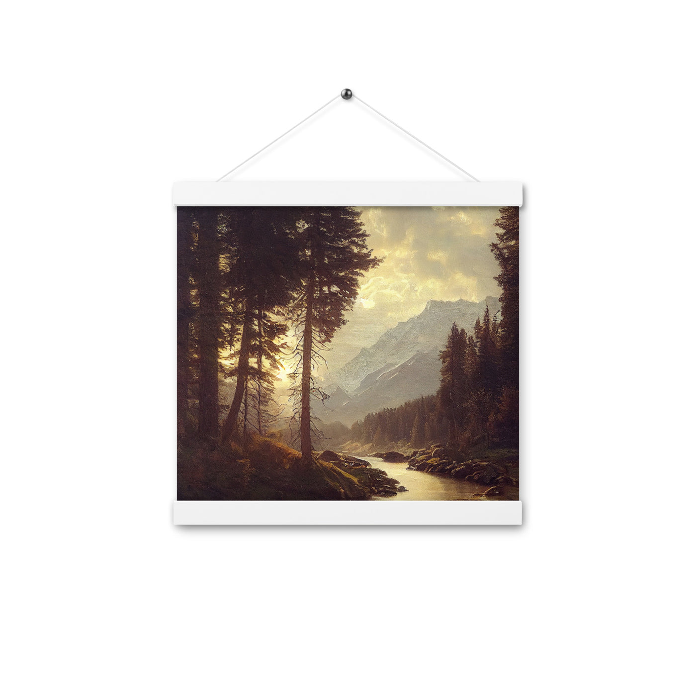Landschaft mit Bergen, Fluss und Bäumen - Malerei - Premium Poster mit Aufhängung berge xxx 30.5 x 30.5 cm