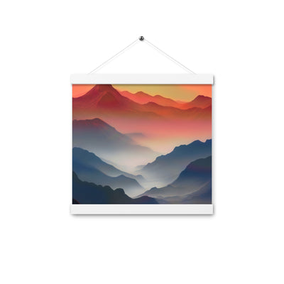 Sonnteruntergang, Gebirge und Nebel - Landschaftsmalerei - Premium Poster mit Aufhängung berge xxx 30.5 x 30.5 cm