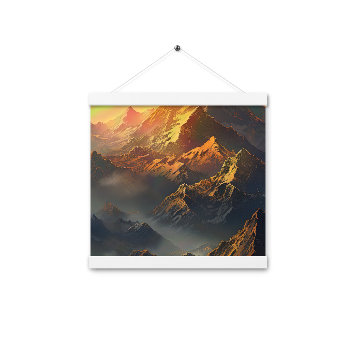 Wunderschöne Himalaya Gebirge im Nebel und Sonnenuntergang - Malerei - Premium Poster mit Aufhängung berge xxx 30.5 x 30.5 cm
