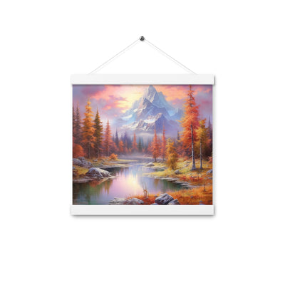 Landschaftsmalerei - Berge, Bäume, Bergsee und Herbstfarben - Premium Poster mit Aufhängung berge xxx 30.5 x 30.5 cm