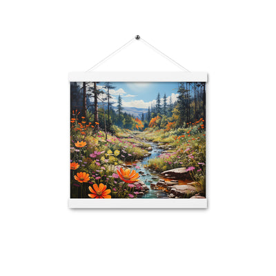 Berge, schöne Blumen und Bach im Wald - Premium Poster mit Aufhängung berge xxx 30.5 x 30.5 cm