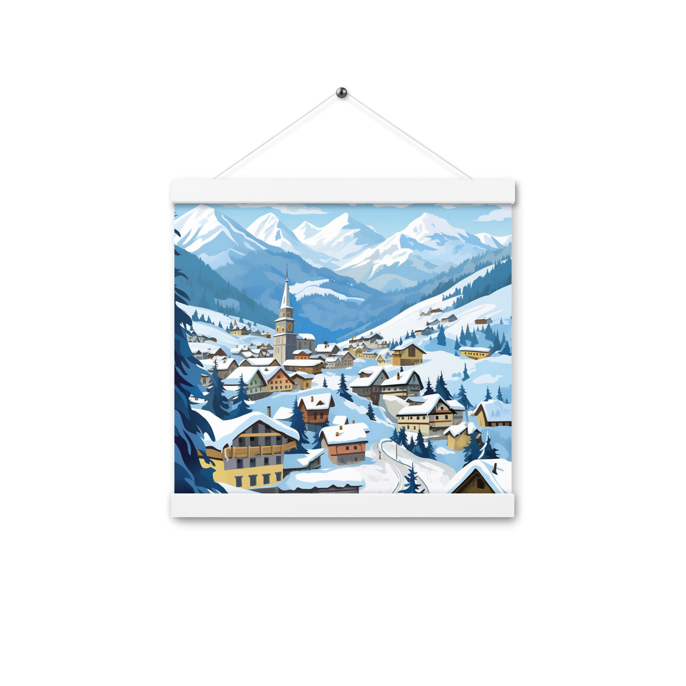 Kitzbühl - Berge und Schnee - Landschaftsmalerei - Premium Poster mit Aufhängung ski xxx 30.5 x 30.5 cm