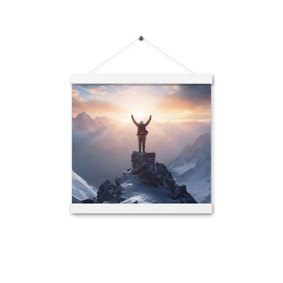 Mann auf der Spitze eines Berges - Landschaftsmalerei - Premium Poster mit Aufhängung berge xxx 30.5 x 30.5 cm