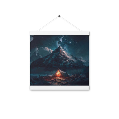Zelt und Berg in der Nacht - Sterne am Himmel - Landschaftsmalerei - Premium Poster mit Aufhängung camping xxx 30.5 x 30.5 cm