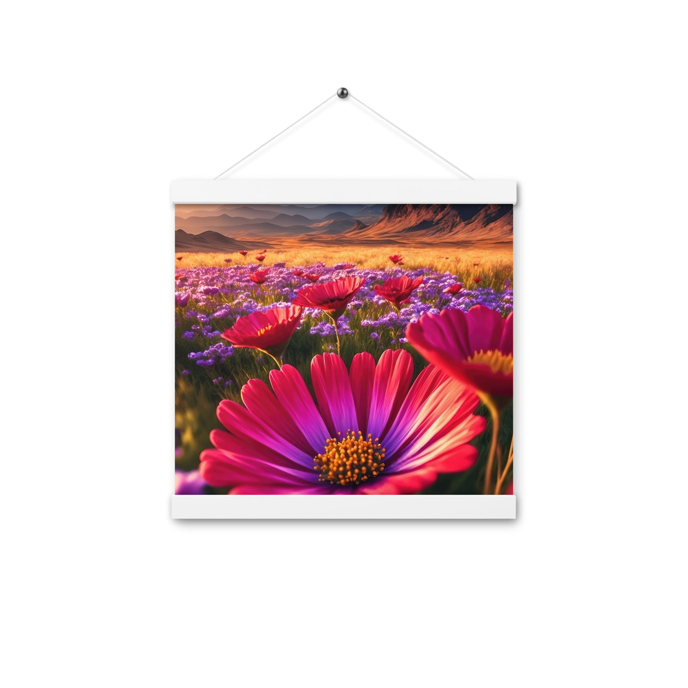 Wünderschöne Blumen und Berge im Hintergrund - Premium Poster mit Aufhängung berge xxx 30.5 x 30.5 cm