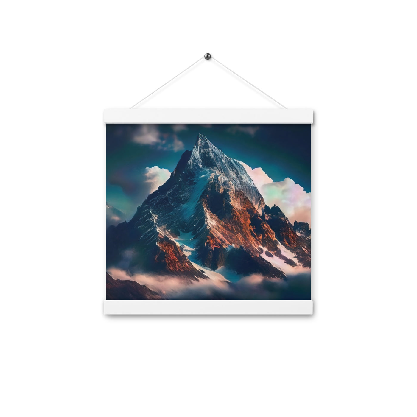 Berge und Nebel - Premium Poster mit Aufhängung berge xxx Weiß 30.5 x 30.5 cm