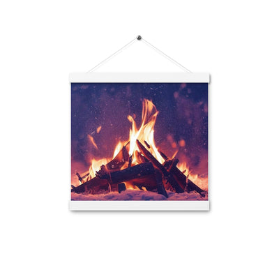 Lagerfeuer im Winter - Campingtrip Foto - Premium Poster mit Aufhängung camping xxx 30.5 x 30.5 cm