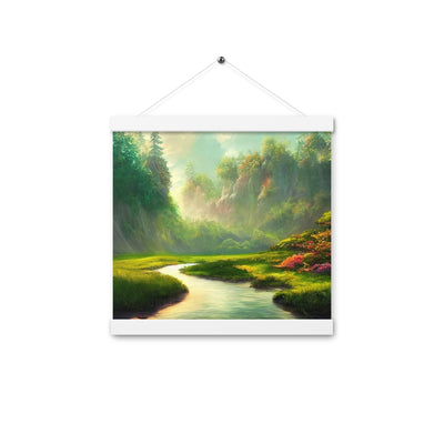Bach im tropischen Wald - Landschaftsmalerei - Premium Poster mit Aufhängung camping xxx 30.5 x 30.5 cm