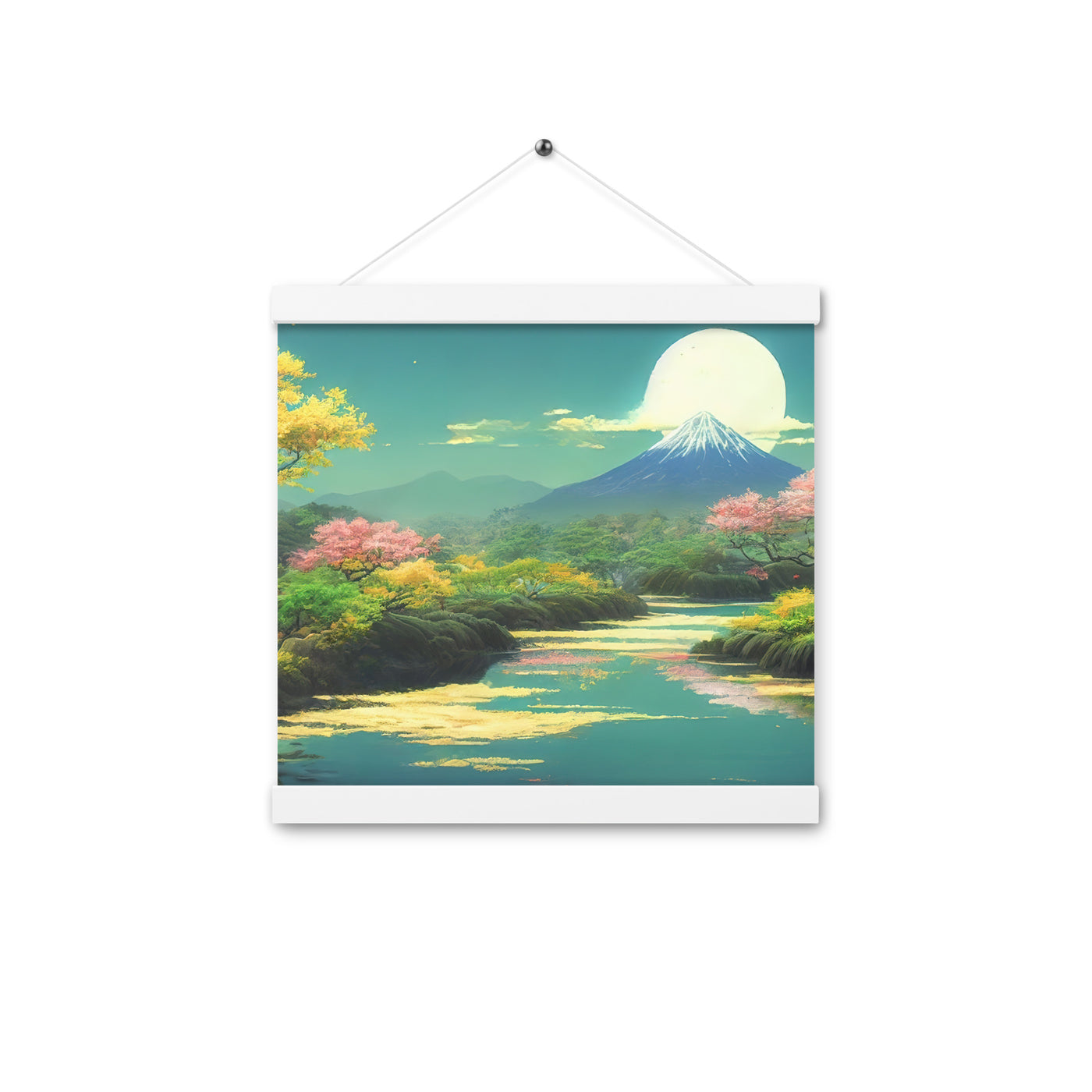 Berg, See und Wald mit pinken Bäumen - Landschaftsmalerei - Premium Poster mit Aufhängung berge xxx 30.5 x 30.5 cm