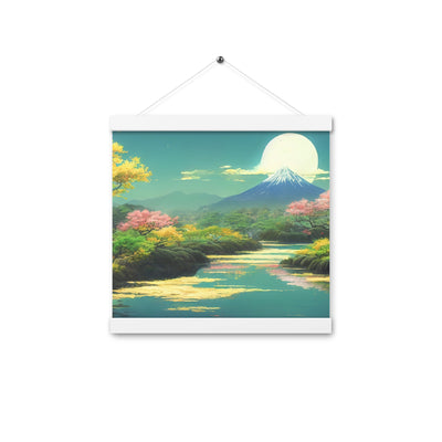 Berg, See und Wald mit pinken Bäumen - Landschaftsmalerei - Premium Poster mit Aufhängung berge xxx 30.5 x 30.5 cm