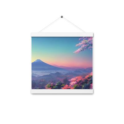 Berg und Wald mit pinken Bäumen - Landschaftsmalerei - Premium Poster mit Aufhängung berge xxx Weiß 30.5 x 30.5 cm