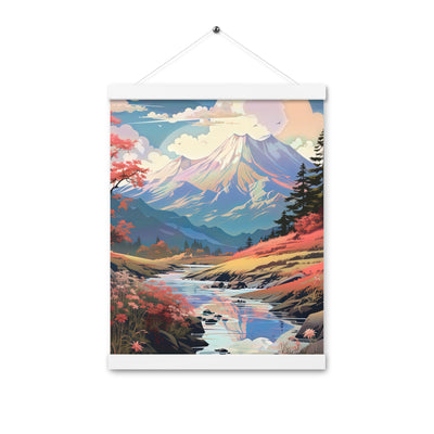 Berge. Fluss und Blumen - Malerei - Premium Poster mit Aufhängung berge xxx 30.5 x 40.6 cm
