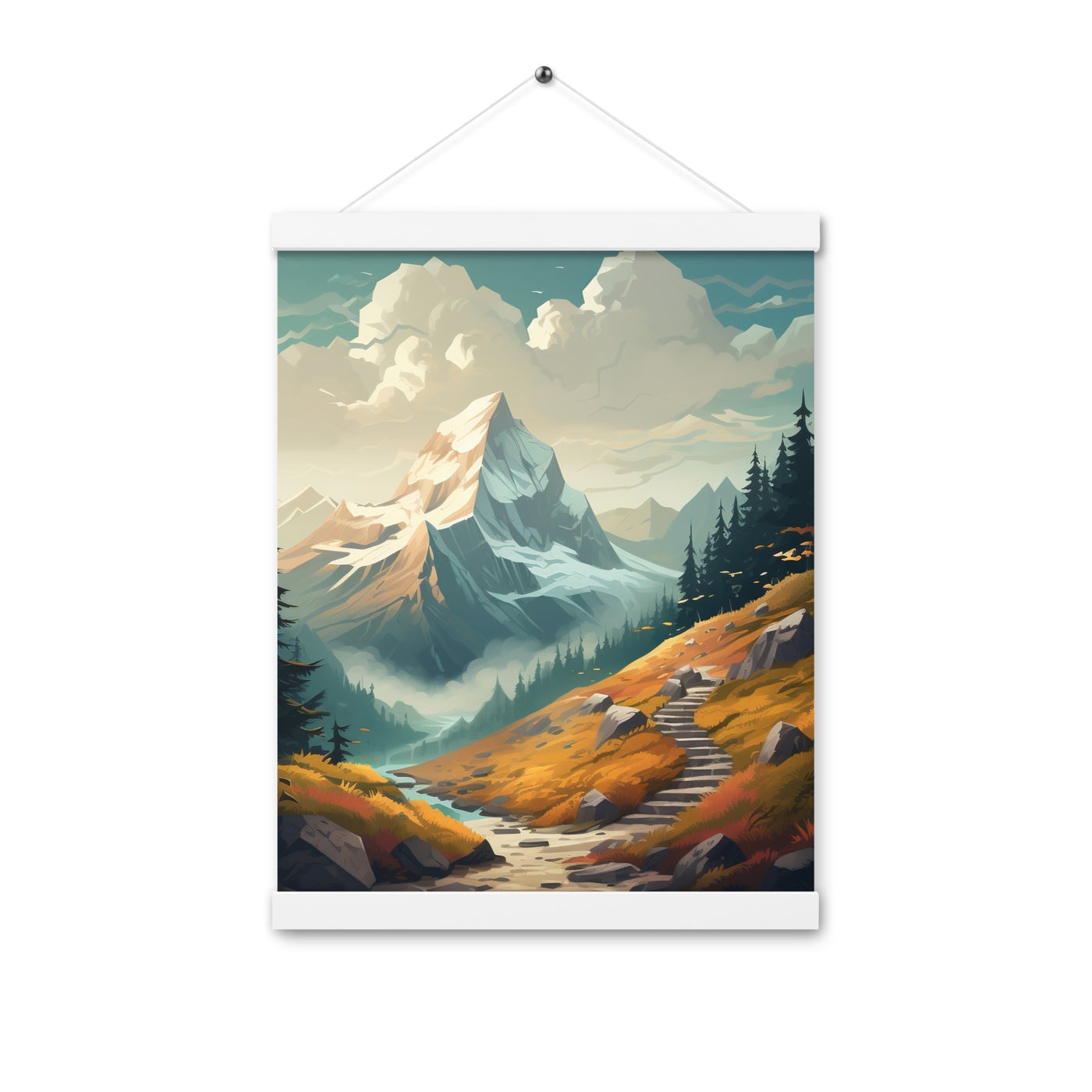Berge, Wald und Wanderweg - Malerei - Premium Poster mit Aufhängung berge xxx 30.5 x 40.6 cm