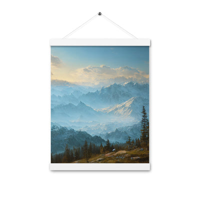 Schöne Berge mit Nebel bedeckt - Ölmalerei - Premium Poster mit Aufhängung berge xxx 30.5 x 40.6 cm