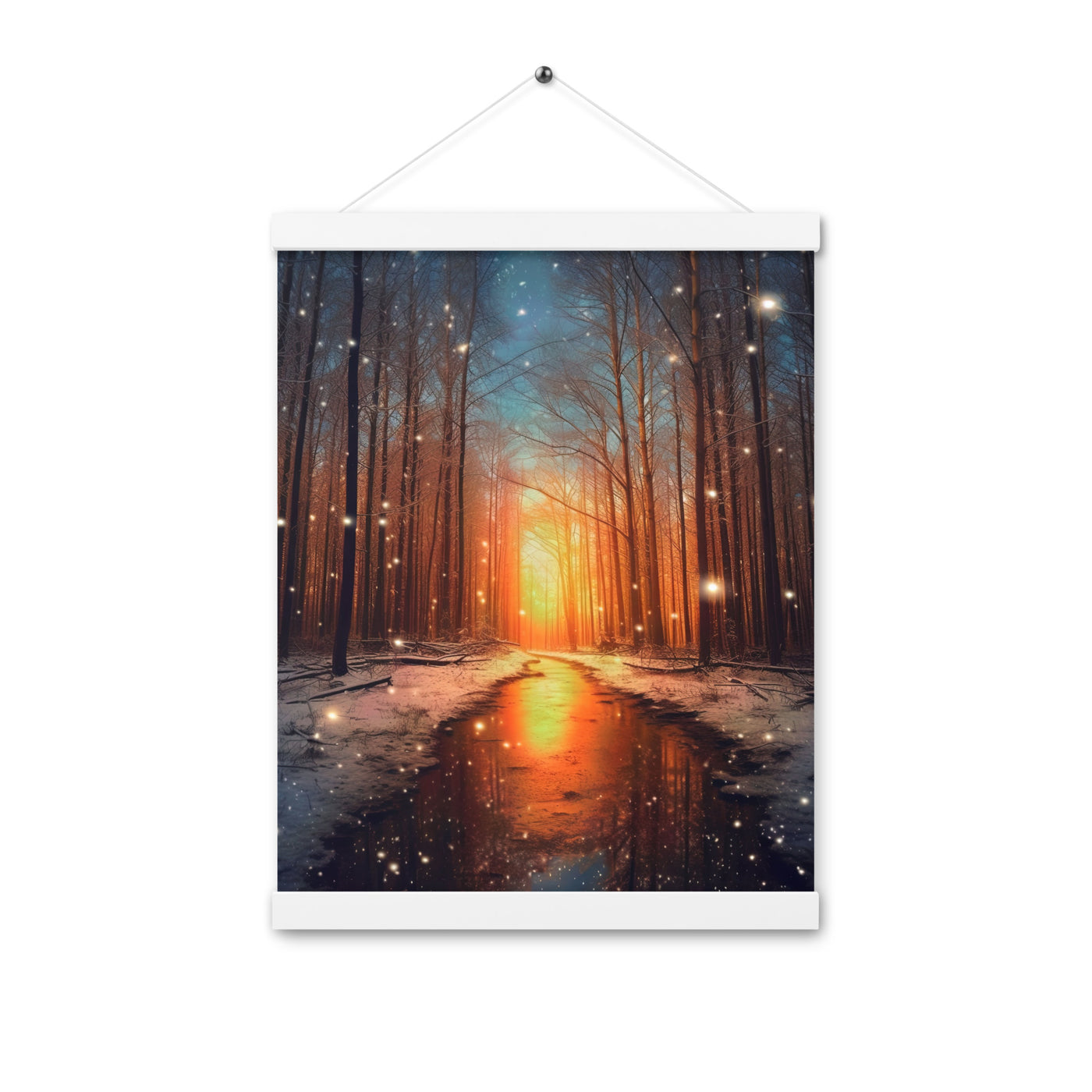 Bäume im Winter, Schnee, Sonnenaufgang und Fluss - Premium Poster mit Aufhängung camping xxx 30.5 x 40.6 cm
