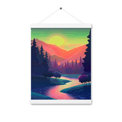 Berge, Fluss, Sonnenuntergang - Malerei - Premium Poster mit Aufhängung berge xxx 30.5 x 40.6 cm