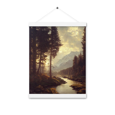 Landschaft mit Bergen, Fluss und Bäumen - Malerei - Premium Poster mit Aufhängung berge xxx 30.5 x 40.6 cm
