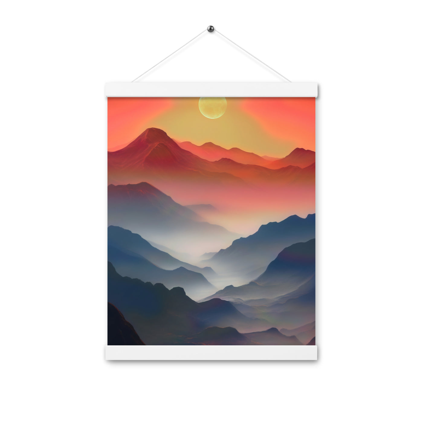 Sonnteruntergang, Gebirge und Nebel - Landschaftsmalerei - Premium Poster mit Aufhängung berge xxx 30.5 x 40.6 cm
