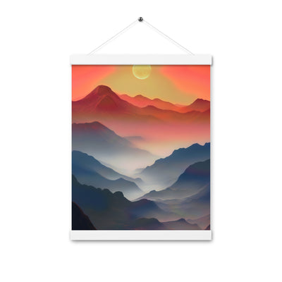 Sonnteruntergang, Gebirge und Nebel - Landschaftsmalerei - Premium Poster mit Aufhängung berge xxx 30.5 x 40.6 cm