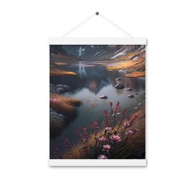 Berge, Bergsee und Blumen - Premium Poster mit Aufhängung berge xxx 30.5 x 40.6 cm