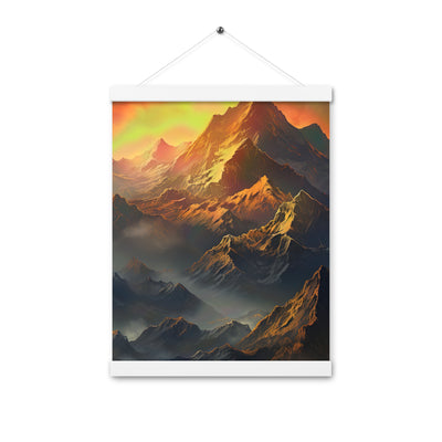 Wunderschöne Himalaya Gebirge im Nebel und Sonnenuntergang - Malerei - Premium Poster mit Aufhängung berge xxx 30.5 x 40.6 cm