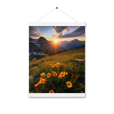 Gebirge, Sonnenblumen und Sonnenaufgang - Premium Poster mit Aufhängung berge xxx 30.5 x 40.6 cm
