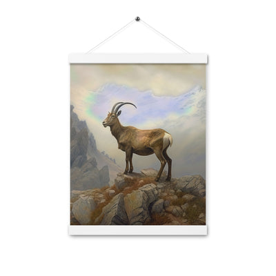 Steinbock am Berg - Wunderschöne Malerei - Premium Poster mit Aufhängung berge xxx 30.5 x 40.6 cm