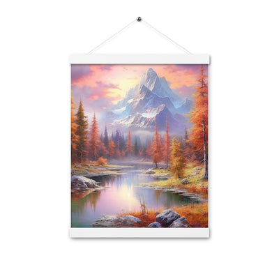 Landschaftsmalerei - Berge, Bäume, Bergsee und Herbstfarben - Premium Poster mit Aufhängung berge xxx 30.5 x 40.6 cm