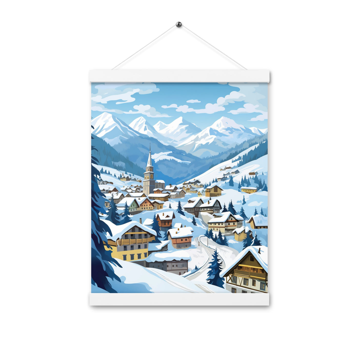 Kitzbühl - Berge und Schnee - Landschaftsmalerei - Premium Poster mit Aufhängung ski xxx 30.5 x 40.6 cm