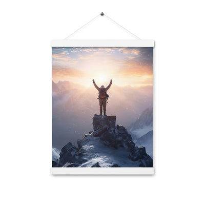 Mann auf der Spitze eines Berges - Landschaftsmalerei - Premium Poster mit Aufhängung berge xxx 30.5 x 40.6 cm