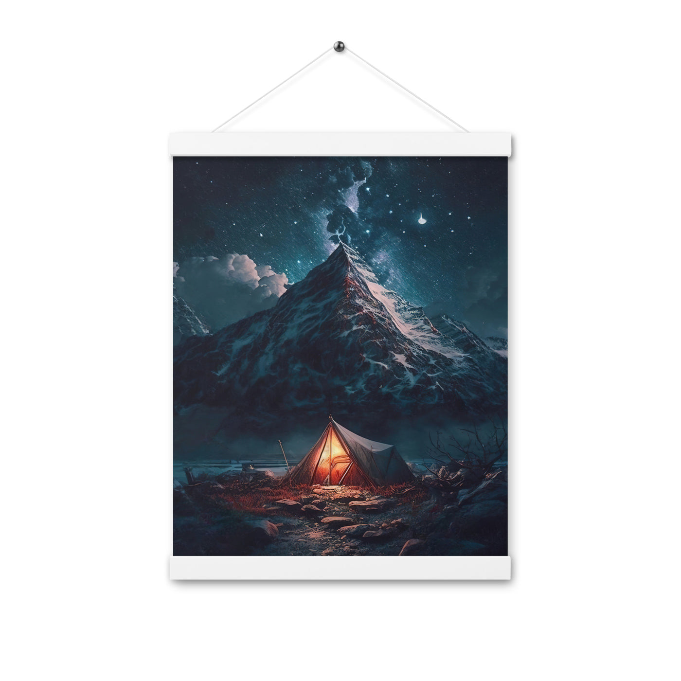 Zelt und Berg in der Nacht - Sterne am Himmel - Landschaftsmalerei - Premium Poster mit Aufhängung camping xxx 30.5 x 40.6 cm