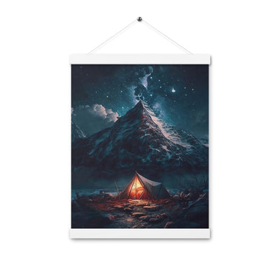 Zelt und Berg in der Nacht - Sterne am Himmel - Landschaftsmalerei - Premium Poster mit Aufhängung camping xxx 30.5 x 40.6 cm