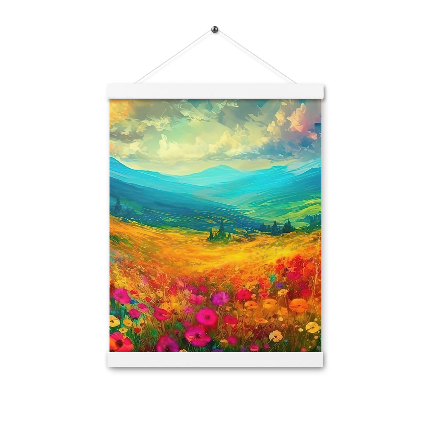 Berglandschaft und schöne farbige Blumen - Malerei - Premium Poster mit Aufhängung berge xxx 30.5 x 40.6 cm