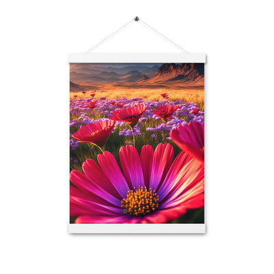 Wünderschöne Blumen und Berge im Hintergrund - Premium Poster mit Aufhängung berge xxx 30.5 x 40.6 cm