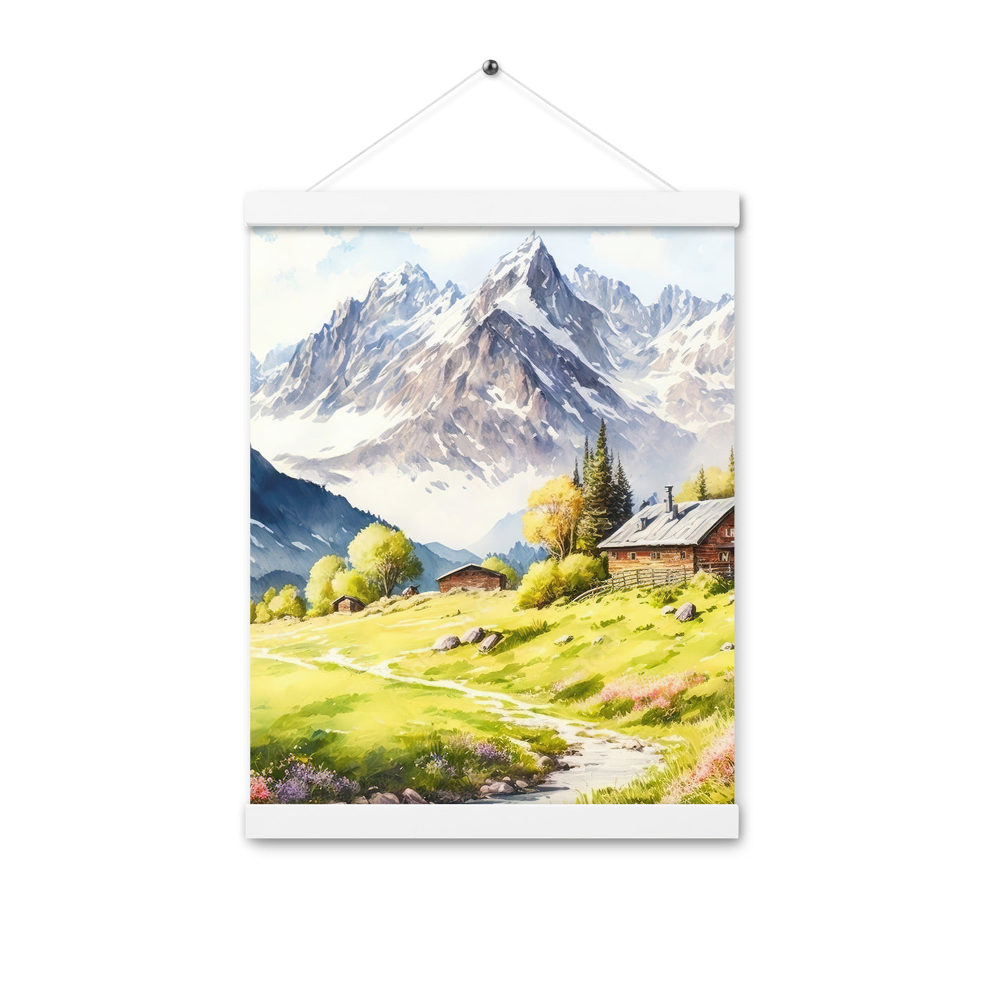 Epische Berge und Berghütte - Landschaftsmalerei - Premium Poster mit Aufhängung berge xxx 30.5 x 40.6 cm
