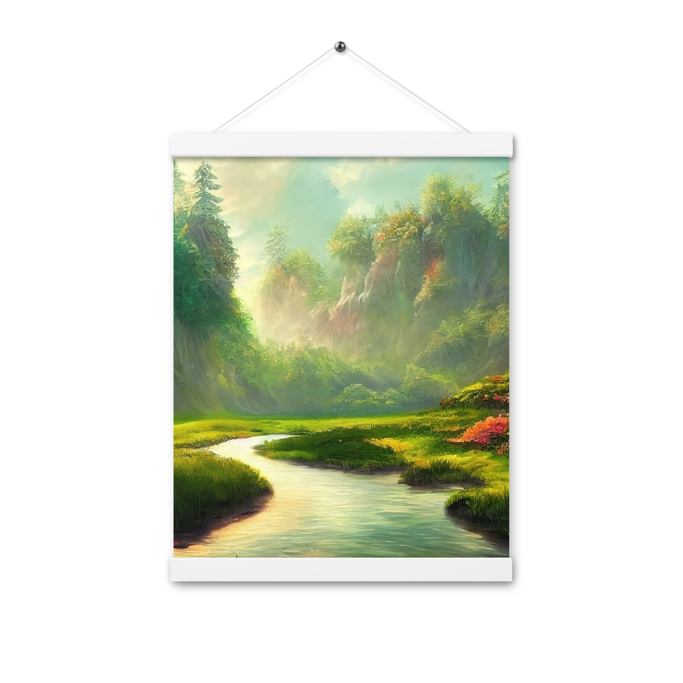 Bach im tropischen Wald - Landschaftsmalerei - Premium Poster mit Aufhängung camping xxx 30.5 x 40.6 cm