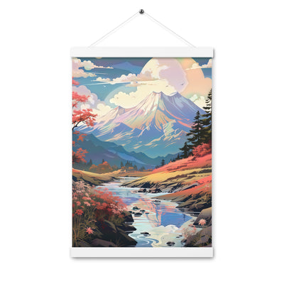Berge. Fluss und Blumen - Malerei - Premium Poster mit Aufhängung berge xxx 30.5 x 45.7 cm