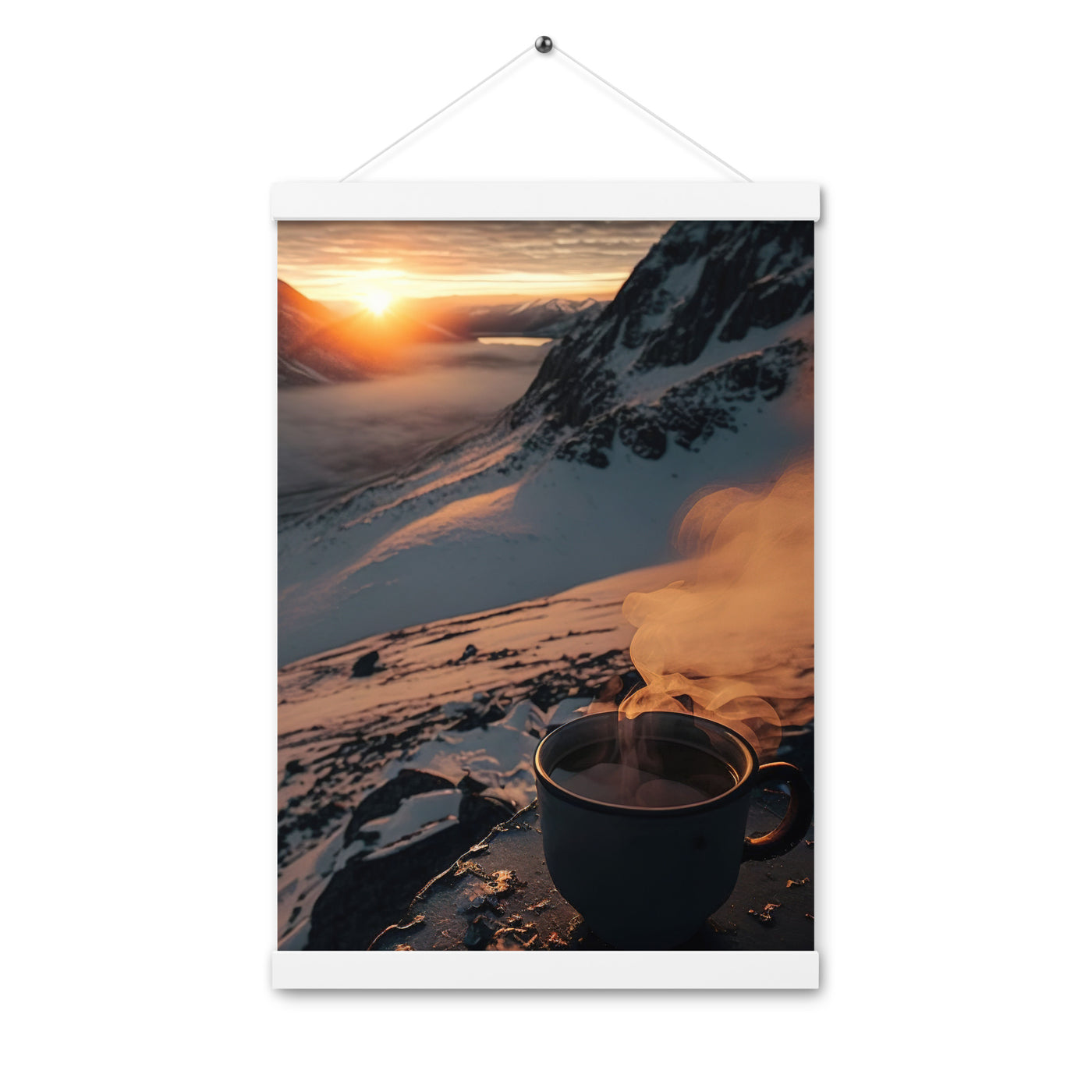 Heißer Kaffee auf einem schneebedeckten Berg - Premium Poster mit Aufhängung berge xxx 30.5 x 45.7 cm
