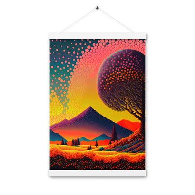 Berge und warme Farben - Punktkunst - Premium Poster mit Aufhängung berge xxx 30.5 x 45.7 cm