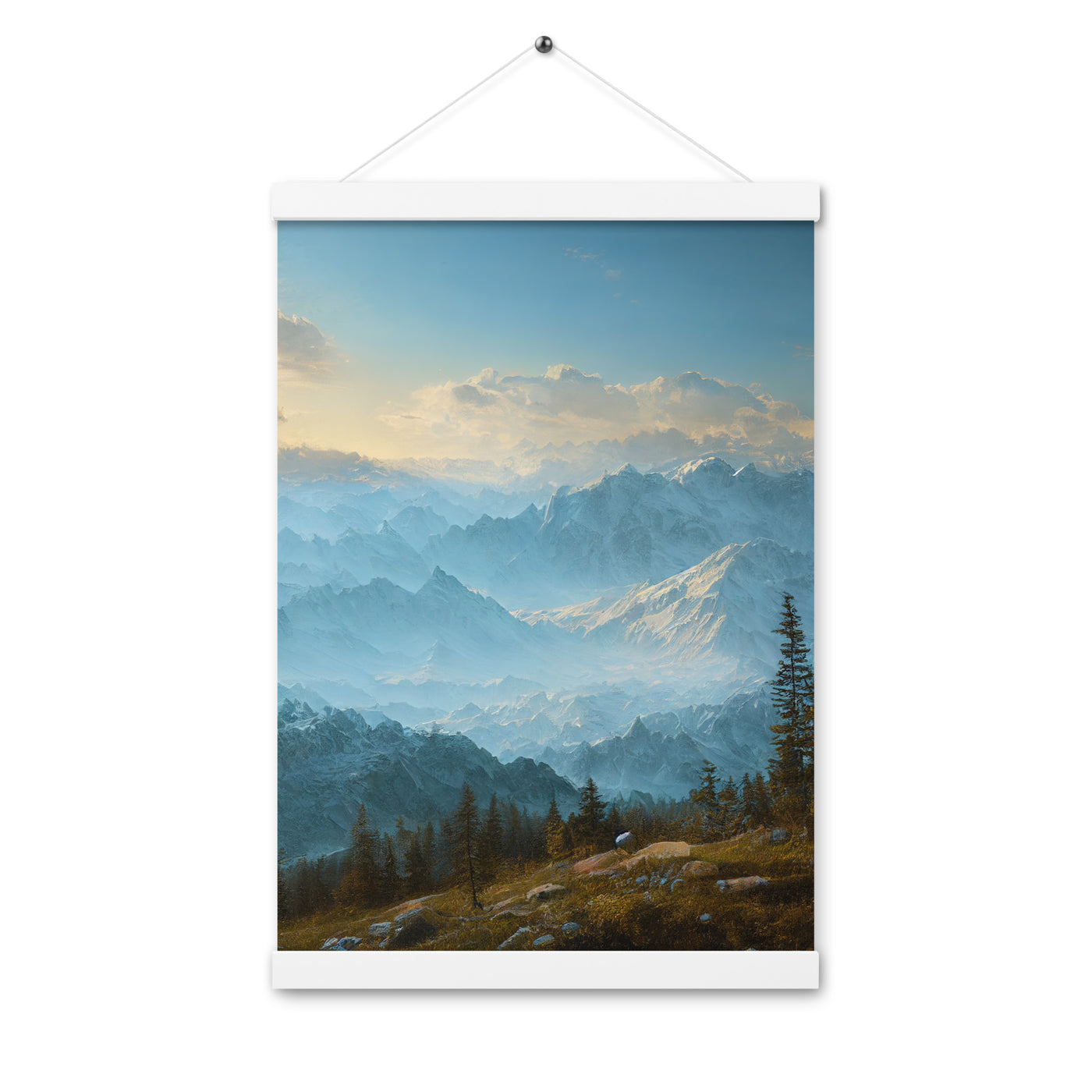 Schöne Berge mit Nebel bedeckt - Ölmalerei - Premium Poster mit Aufhängung berge xxx 30.5 x 45.7 cm
