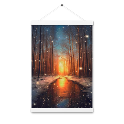 Bäume im Winter, Schnee, Sonnenaufgang und Fluss - Premium Poster mit Aufhängung camping xxx 30.5 x 45.7 cm