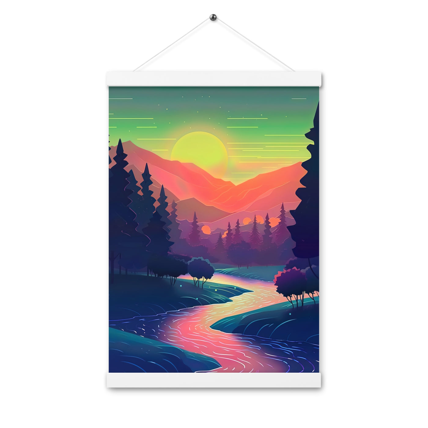 Berge, Fluss, Sonnenuntergang - Malerei - Premium Poster mit Aufhängung berge xxx 30.5 x 45.7 cm