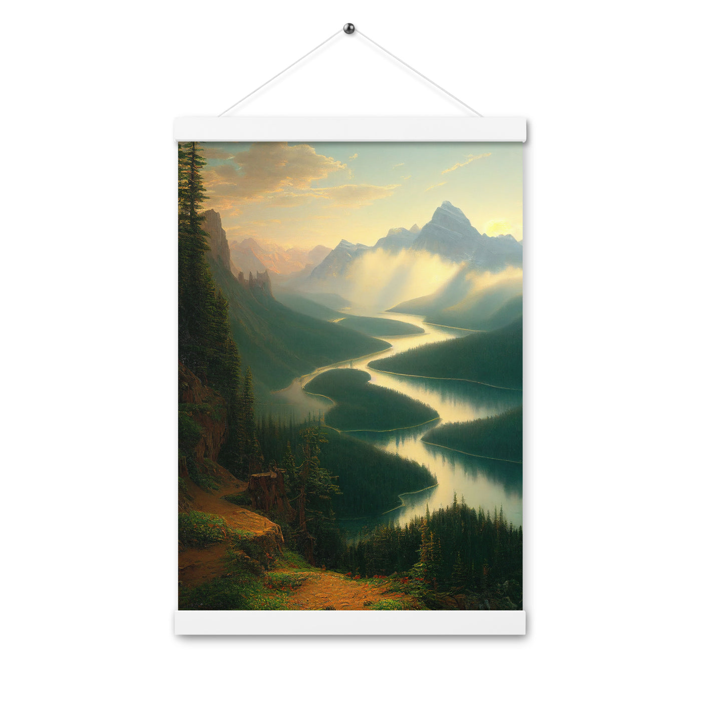 Landschaft mit Bergen, See und viel grüne Natur - Malerei - Premium Poster mit Aufhängung berge xxx 30.5 x 45.7 cm