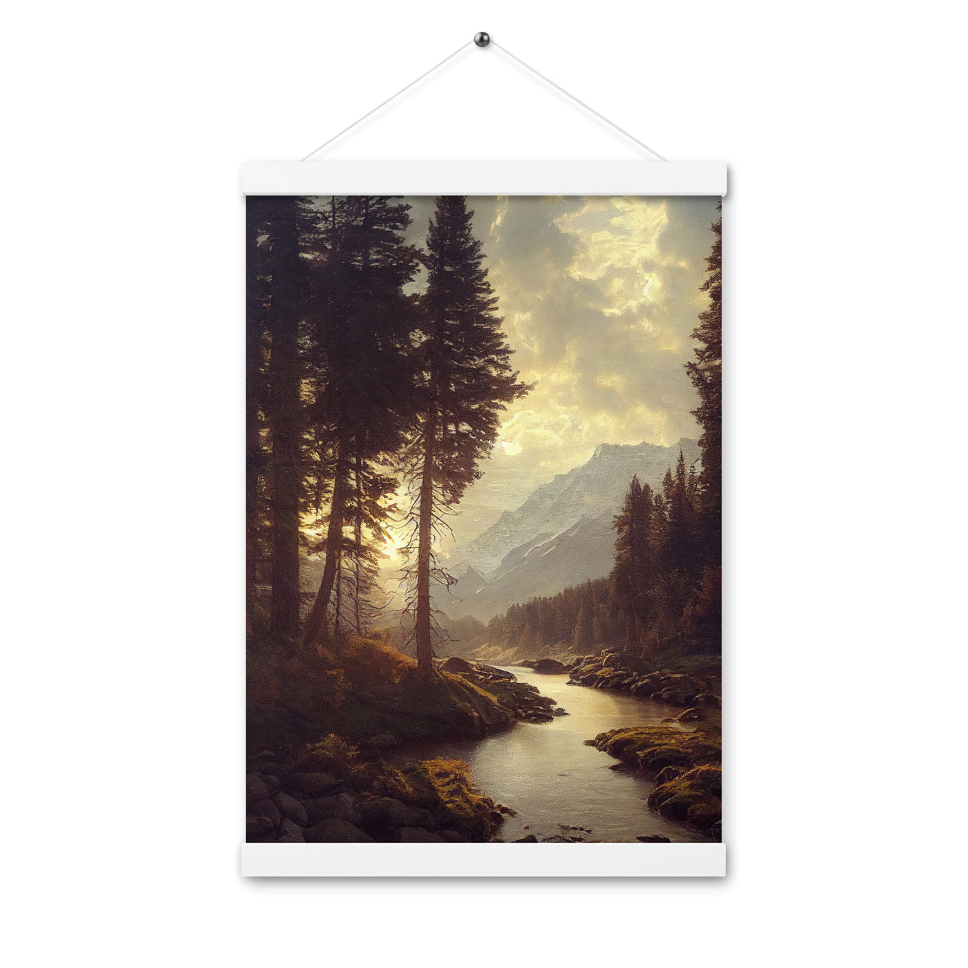 Landschaft mit Bergen, Fluss und Bäumen - Malerei - Premium Poster mit Aufhängung berge xxx 30.5 x 45.7 cm