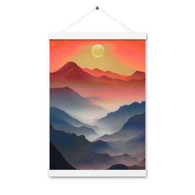 Sonnteruntergang, Gebirge und Nebel - Landschaftsmalerei - Premium Poster mit Aufhängung berge xxx 30.5 x 45.7 cm