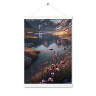 Berge, Bergsee und Blumen - Premium Poster mit Aufhängung berge xxx 30.5 x 45.7 cm